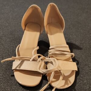 Women’s Nude Suede Lace-Up Sandals